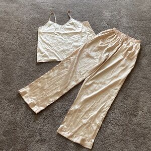 Swomog Satin Pajama Set SIZE M Champagne/Cream Sleepwear Cami Top & Pants